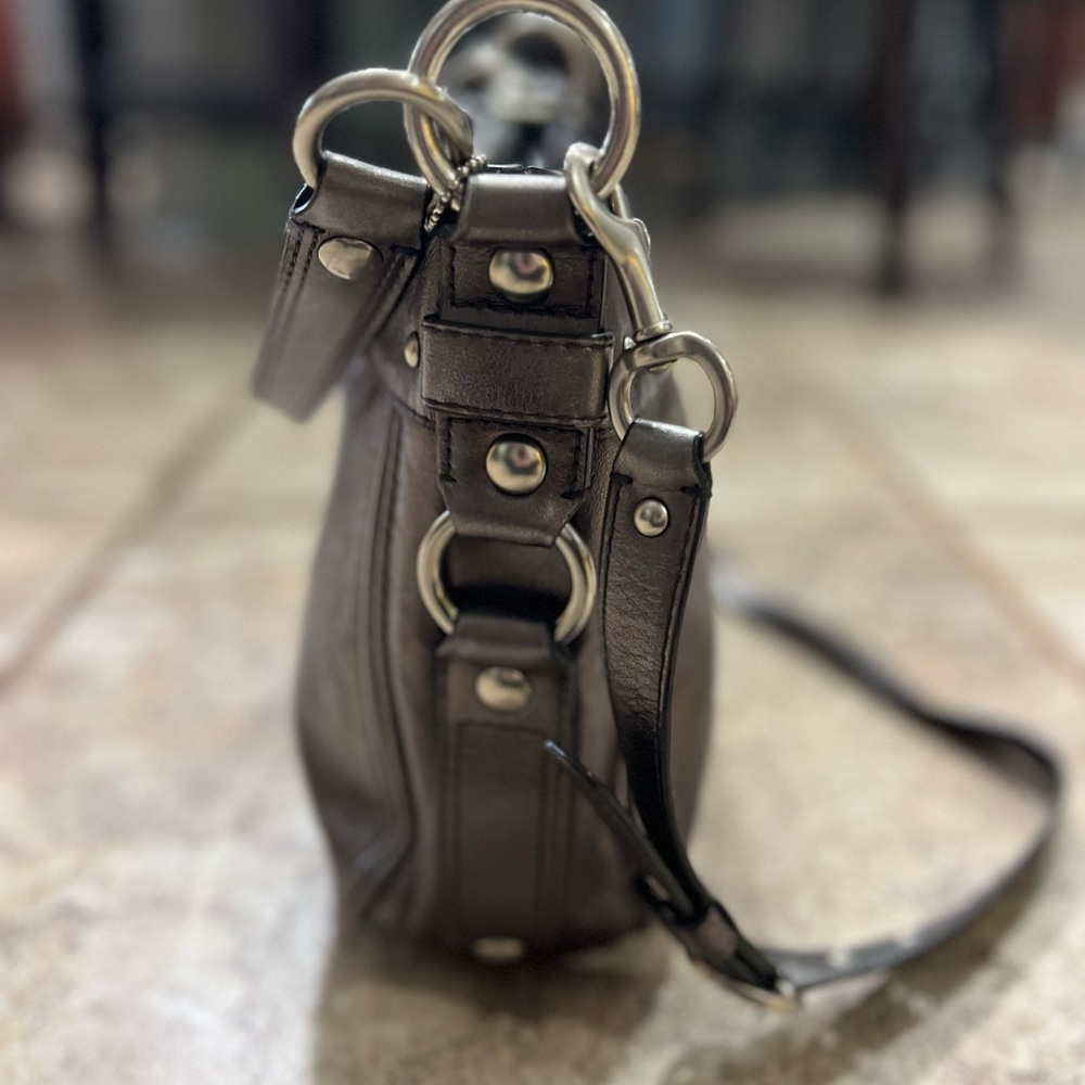 EUC COACH Zoe Gunmetal Gray Leather Convertible Handbag Crossbody Purse - Picture 7 of 13